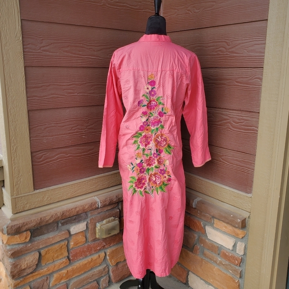 Beechtree Pret Kurta Pink with Brown Floral Print and Embroidered Flowers EUC - Picture 17 of 17